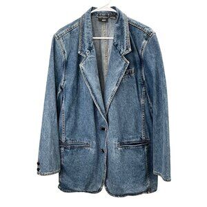 Vintage LizWear Denim Blazer Jacket 12 Cotton Button Cuffs Ranch Boho Y2K 90s